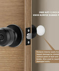 12 Pack Dope Matte Black Interior Privacy Door Knob Set With Keyless Round Lock for Bedroom Bathroom Garage shown on wood door