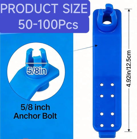 Anchor Bolt Holder Five Eighths Inch Handle Saver, Reusable Clamp For Precise Concrete Bolt Installation, Blue 100 Count