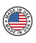 Circular 'Made in USA' label with American flag design in the center, symbolizing product origin.