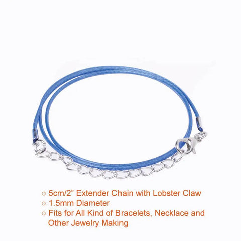 Waxed Cotton Necklace Cord Set With Clasps, 150 Pieces, 1.5 Millimeter Thickness, Mixed Colors, 18 Inch Length