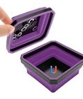 Purple collapsible magnetic parts tray with double-sided base, silicone tool tray for screws bolts nuts washers, 4.5 inch square.