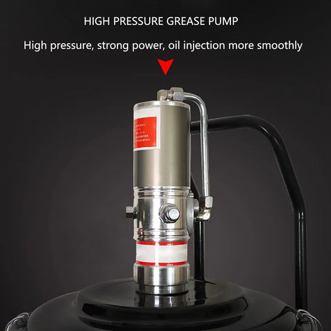 Heavy Duty Pneumatic Grease Pump Kit, 40L Capacity, top view of high pressure pump with steel construction for mechanical lubrication.