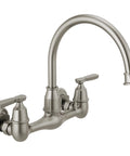 Corin Wall Mount Kitchen Faucet With Brushed Nickel Finish High Arc Gooseneck 360 Degree Swivel Single Handle Easy 7 To 9 Inch Installation