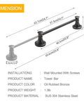 Adjustable Bronze 16 to 26 Inch Towel Bar Rack for Bathroom Wall Mounted Towel Holder Retractable Rod Hanger dimensions