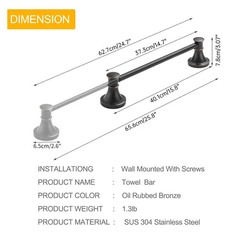 Adjustable Bronze 16 to 26 Inch Towel Bar Rack for Bathroom Wall Mounted Towel Holder Retractable Rod Hanger dimensions