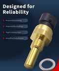 VEHICODE engine coolant temperature sensor with connector, gold metal body and O-ring.