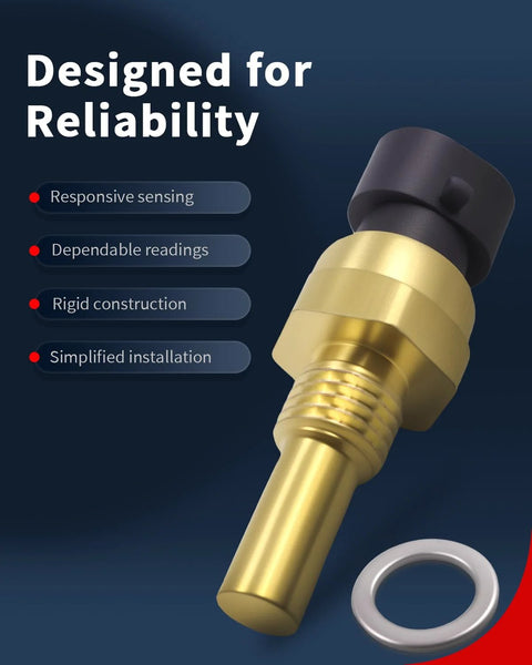 VEHICODE engine coolant temperature sensor with connector, gold metal body and O-ring.