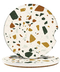 Colorful Marble Cork Base Car Coasters Set 2 Pack 2.56 Inches Universal Cup Holder Fit Absorbent Terrazzo Ceramic Stone Coasters Non Scratch Non Slip Vintage Italian Granite Tile Look for Cars and Home Office Ideal Gift for Car Nerds and Auto Folks.