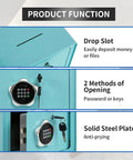 Electronic Keypad Money Drop Safe Box With Top Slot Deposit, Secure for cash, jewelry, passports, 9.5x6.3x7.1 inches, blue