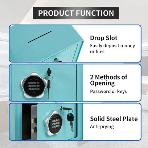 Electronic Keypad Money Drop Safe Box With Top Slot Deposit, Secure for cash, jewelry, passports, 9.5x6.3x7.1 inches, blue