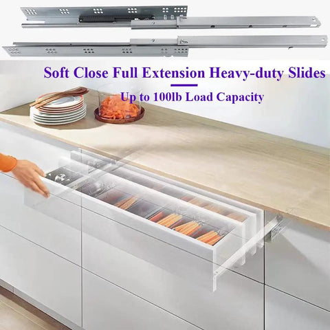 Undermount Concealed Soft Close Drawer Slides 15 Inch Full Extension, installed in kitchen drawer for smooth action