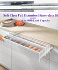 Undermount Soft Close Drawer Slides 21 Inch Full Extension Six Pairs for No-Squeak Ultra Smooth Drawer Operation, Heavy-Duty Cabinet Hardware for Half Inch or Five Eighths Inch Thick Panels, Easy DIY Install and Durable Build, 21in steel slides on drawer