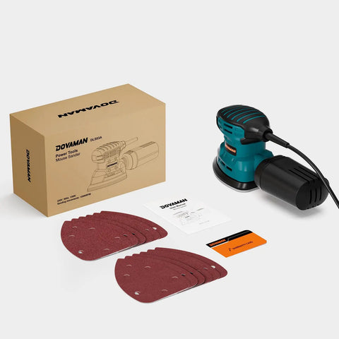 Top Shelf Palm Sander Delivering Knockout 12000 RPM with sandpaper sheets in a kit ready for detail sanding projects.