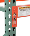 Heavy Duty Teardrop Pallet Rack Add On Unit Built Like A Tank For Quick Tool Free Assembly And High Capacity Warehouse Storage 96 Inches Wide By 36 Deep By 96 Tall close-up of upright frame and safety latch.
