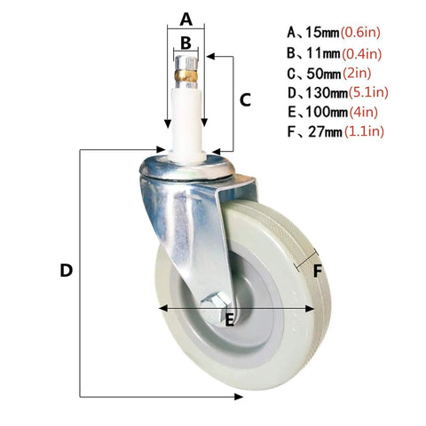 4 Inch Beefy Heavy Duty Swivel Caster Wheels With PU Rollers For Furniture And Carts 210kg Total Capacity diagram with measurements