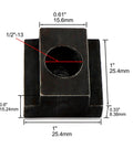 Pro Grade T Slot Nuts With Classic Black Oxide Finish Half Inch Thirteen Thread Fits Five Eighths Inch Table Slots Case Hardened 1018 Steel dimensions and design