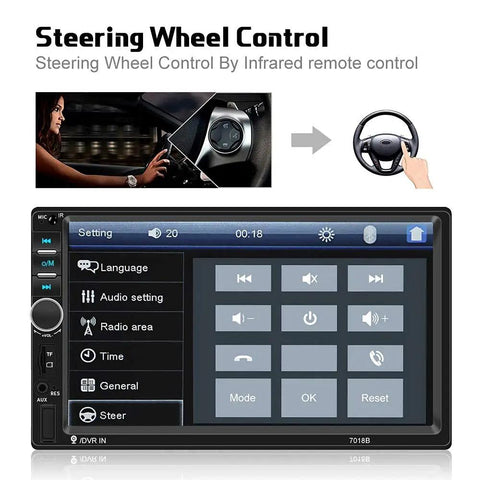 Double Din Car Stereo 7 Inch Touchscreen Head Unit With steering wheel control feature displayed on-screen