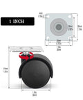 Diagram of a 1-inch nylon furniture caster set with swivel wheel and dimensions for easy mounting on furniture.