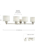 4 Light Bath Vanity Wall Light In Polished Nickel Finish, 32.5 Inch Wide, 400W Max, featuring etched box-pleat glass shades