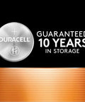Reliable CR2025 Lithium Button Cells 3 Volt Coin Batteries 4 Pack showing Duracell battery with 10 years storage guarantee.