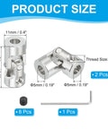 Product dimensions and components for Rotatable Universal Steering Shaft 5mm To 5mm Inner Diameter Two Pack U Joint Shaft Coupling With M4 Screws.
