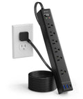 Power Strip With Nine Point Eight Foot Extension Cord And Surge Protector 5 Outlets 3 USB Ports Auto Smart Charging Mountable With Hook