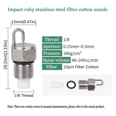 Impact ruby stainless steel filter cotton nozzle with 1/8 in thread and O-ring (front view)