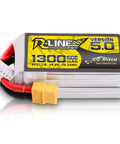 Image of R-Line Version 5.0 4S LiPo Battery 14.8V 150C 1300mAh Pack With XT60 Plug, compact hard-case design.