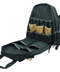 Rugged Carpenter Tool Backpack With 44 Pockets And Padded Back Support For Comfort Dual Main Compartments For Tools And Drill