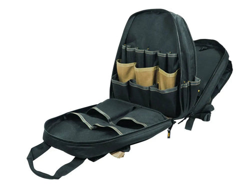 Rugged Carpenter Tool Backpack With 44 Pockets And Padded Back Support For Comfort Dual Main Compartments For Tools And Drill