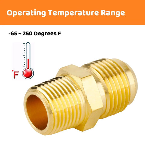 Brass half-union tube fitting with hex body, 1/2 in flare x 3/8 in NPT male adapter