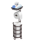 Free Standing Toilet Paper Holder Stand Dispenser With Top Shelf For Bathroom Storage Keeps One On The Roll And Three Spare Mega Rolls Bronze Finish For Easy Access And Neat Organization