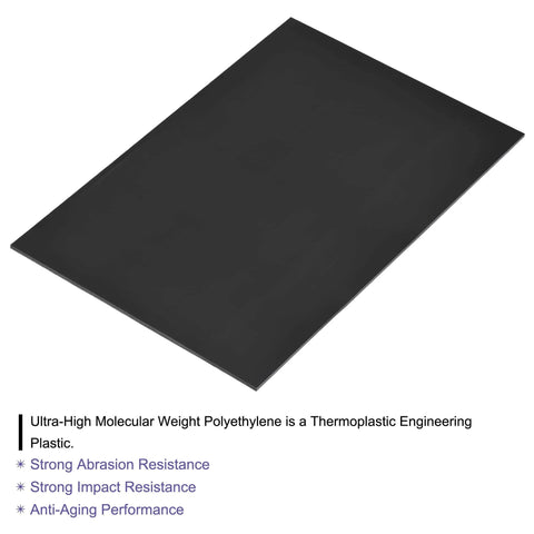 Black UHMW Polyethylene sheet 6.1 x 8 x 0.08 inches, abrasion-resistant plastic for DIY projects, liners, bushings, bearings pack of 2
