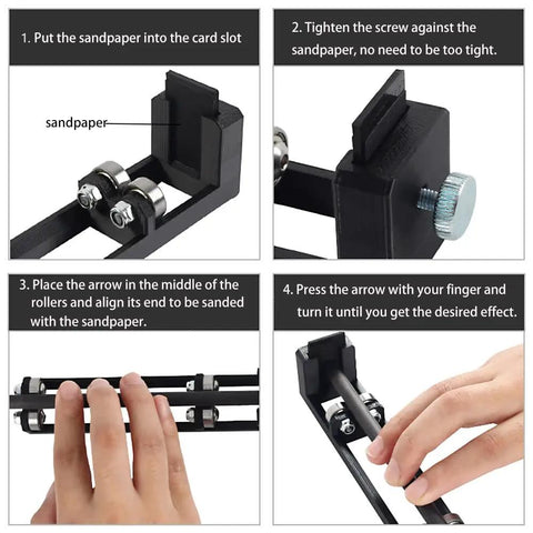Instruction steps for using Arrow Shaft Grinder And Polisher Tool For Archery DIY Arrows Accessory Burr Removal Sander