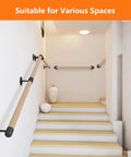 Heavy Duty 12 Foot Round Wooden Stair Handrail Wall Mount with Ironclad Grip installed on indoor staircase.