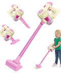 Child playing with 3 In 1 Kids Vacuum Toy With Gentle Realistic Suction For Toddlers, Role Play Housekeeping STEM Educational Toy, pink color