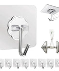Heavy Duty Adhesive Wall Hooks Up To 50 Lbs No Drill No Damage Clear Waterproof Wall Hangers For Towel Keys Bags 10 Pack