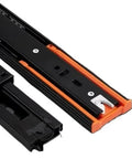 Close-up of Three Section Buffer Drawer Slides For Cabinets With Smooth Glide And Soft Close In Black Bronze Finish.