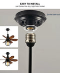 20 Inch Ceiling Fan With Light Socket And Remote, Vintage Industrial socket fan shown with E26 screw-in base, black finish