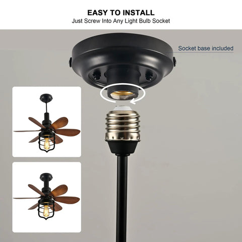 20 Inch Ceiling Fan With Light Socket And Remote, Vintage Industrial socket fan shown with E26 screw-in base, black finish