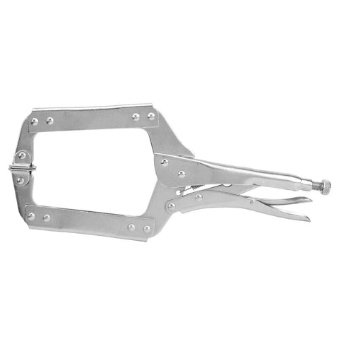 Heavy Duty Locking Pliers Quick Clamp for Woodworking and Welding C Shaped Jaw Holding Tool with Wide Mouth 14 Inch Grip One Hand Lock Durable Alloy Steel 1 Pack for Steady Boards and Metal Parts, side view