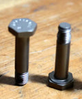 Built Tough Titanium Shear Bolt Pins Rock Solid 1 LB Pack close-up of multiple titanium bolts on wooden surface