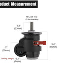 Product measurement image of Built Tough Adjustable Leveling Casters Set Of Four With Two Inch Retractable Swivel Wheels for stability.