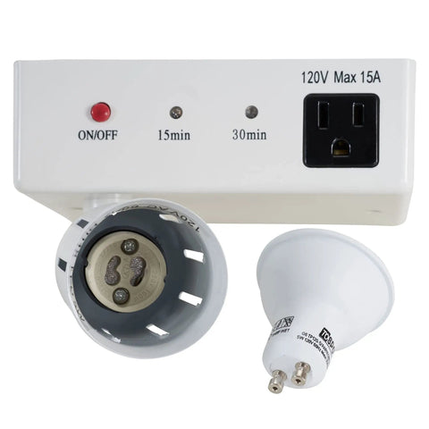 Cabinet Light And Power Kit With 3 Prong Outlet And LED Spotlight Auto Off Timer White Slick And Practical For Ironing Board