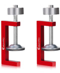 Two Pack Of Two Inch C Clamps Designed For Woodworking Welding And Construction With An Eight Millimeter Nut Drive, red aluminum body.