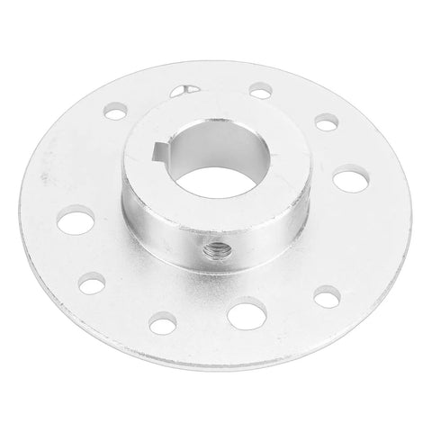 Rock Solid Heavy Duty Rear Sprocket For Go Kart And Drift Trike With One Inch Bore And Quarter Inch Keyway close-up of silver steel sprocket.