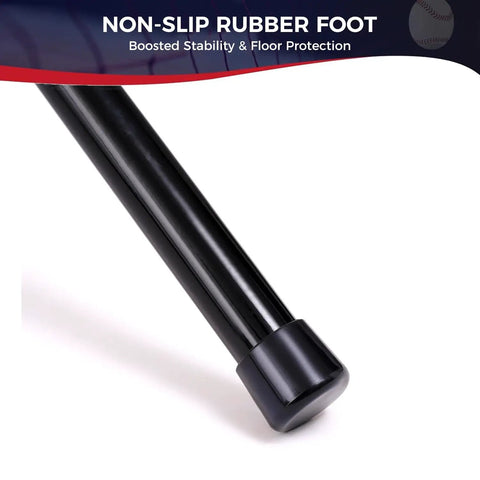 Rubber foot of adjustable batting tee with tripod for baseball and softball, foldable practice tee for backyard, cage or indoor training