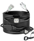 25 Foot 14 Gauge Outdoor Power Extension Cord With Four Outlets and Evenly Spaced Plugs, coiled, ETL Listed