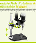 Electric Tapping Machine With Adjustable Tap Tool, Bench Vise, And Four Taps, A True Workhorse Tapping Tool For Metal Plastic Wood, Chuck Range 0.6mm To 6mm, Adjustable Angle, 100-200 RPM, 110V with double-axis rotation feature.