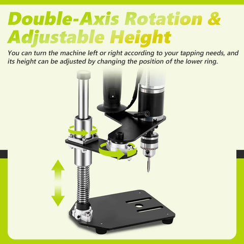 Electric Tapping Machine With Adjustable Tap Tool, Bench Vise, And Four Taps, A True Workhorse Tapping Tool For Metal Plastic Wood, Chuck Range 0.6mm To 6mm, Adjustable Angle, 100-200 RPM, 110V with double-axis rotation feature.